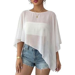 Capelet en mousseline pour femme, manches chauve-souris, élégant, pour soirée ou mariage, châle transparent en maille, ourlet asymétrique, couverture formelle - Product Image 1