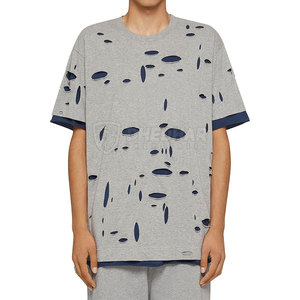 T-shirt uni ample et déchiré pour homme, idéal pour l'été, 100% coton, fabriqué au Pakistan - Product Image 3