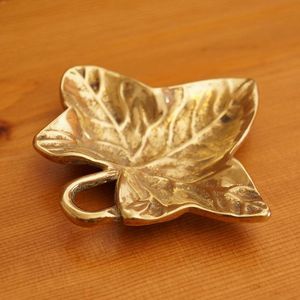 Handmade Brass Leaf Shape <b>Decorative</b> Tray Foliage Pattern <b>Rustic</b> Design for Tabletop Living Room <b>Home</b> Accent - Product Image 5