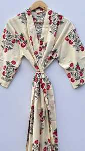 Bata de mujer con estampado floral, largo completo, manga tres cuartos, cuello barco, ropa de dormir informal, tela 100% algodón tejido - Product Image 3
