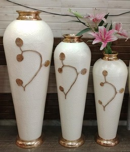 Statement <b>Vase</b> Modern White Floor <b>Vase</b> With <b>Gold</b> Leaf Design 83cm Handmade Metal Decor - Product Image 3