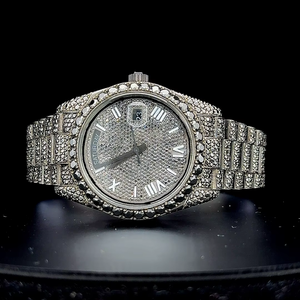 Reloj de pulsera con esfera redonda de moissanita negra, aprobado por el probador de diamantes, de alta calidad, con caja. - Product Image 1