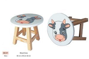 Contemporary Round Wooden Cow Print Kids <b>Stool</b> for <b>Bathroom</b> Home Decor - Product Image 4