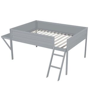 Letto a soppalco in legno a grandezza naturale con scrivania e LED, design multifunzionale unico grigio - Product Image 5