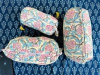 Grande trousse de maquillage matelassée vintage en coton écologique, résistante à l'eau, à rayures fruitées, multifonction et légère, avec fermeture éclair