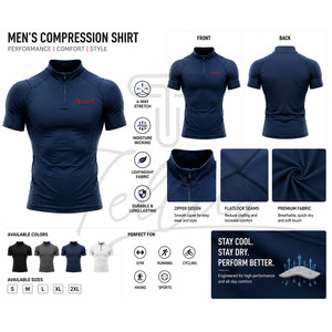 Camiseta de compresión al por mayor para hombre, poliéster y spandex, transpirable, para correr, atlética, para gimnasio. - Product Image 6