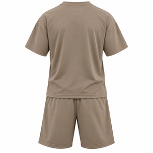 Ensemble t-shirt et short surdimensionné taupe pour homme, vêtements décontractés en coton tricoté, deux pièces - Product Image 2