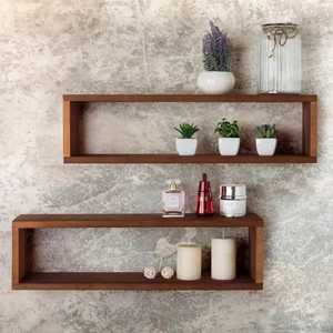 Modern Wood <b>Floating</b> Wall Shelf Tiered Interlocking Metal <b>Frame</b> Storage Display Rack Living Room Mounted Bookshelf Organizer - Product Image 6