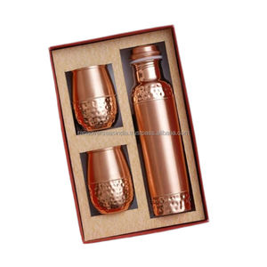 Bouteille d'eau en cuivre pur haut de gamme et ensemble de 2 cadeaux en verre Qualité supérieure Options de couleurs multiples Parfait pour les cadeaux de vacances - Product Image 6