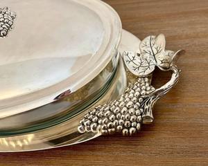 Cazuela Ovalada Plateada de Estilo Lujoso con Asa con Diseño de Uvas para Servir Comida Caliente, Decorar la Mesa de Comedor y Recepciones Festivas - Product Image 5