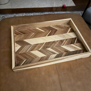 Bandeja de Servir Grande de Madera Rústica Ecológica Hecha a Mano de Alta Calidad con Asa, Duradera, Apta para Lavavajillas, para Uso Doméstico, Falak World Export - Product Image 2