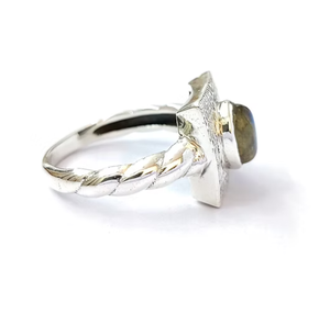 925 Sterling Silver Vintage <b>Labradorite</b> Blue Fire Gemstone <b>Ring</b> Trendy Alloy <b>Rings</b> Bezel Setting Unisex Jewelry - Product Image 4