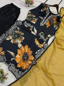 Ensemble élégant Kurti et Palazzo en mousseline avec dentelle fantaisie et dupatta doux – Tenue ethnique confortable pour femme - Product Image 5