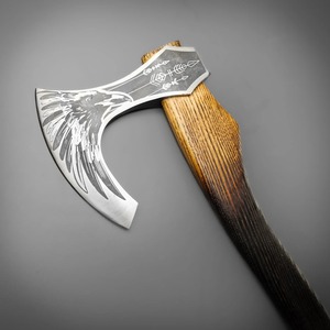 UMAR FAROOQ Hache Viking Industrielle Faite Main Personnalisée, Tête d'Hache Corbeau, Lame en Acier au Carbone à Dos Plat et Barbu, Manche en Bois, 16 pouces, 3 livres - Product Image 3