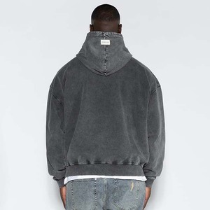 Sweat à capuche zippé pour homme, coupe oversize et carrée, en molleton 100% coton épais, uni, effet vieilli, pour l'hiver - Product Image 4