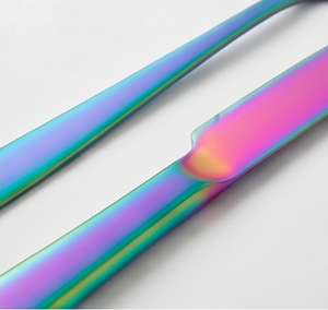 Ensemble de couverts en acier inoxydable plaqué arc-en-ciel avec finition miroir haute brillance, design moderne pour les fêtes et la cuisine - Product Image 3