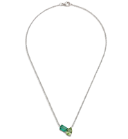 Pendentif Minimaliste Deux Pierres Émeraude Péridot Diamant Or Massif 10K 14K Élégant Bijou Fin Anniversaire Promesse Collier