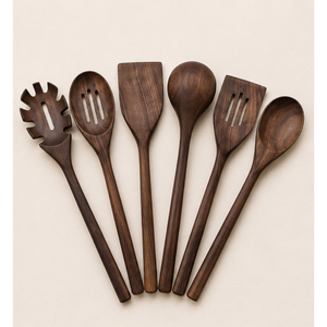 Ensemble d'ustensiles de cuisine en bois de noyer noir au design moderne, outils de cuisine résistants à la chaleur, écologiques, 4 pièces, spatules, cuillères - Product Image 5