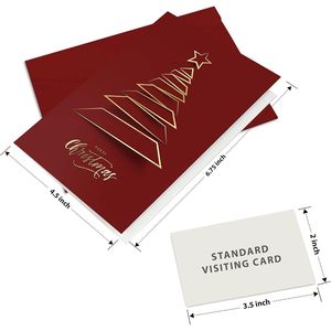 20 Christmas Greeting Cards with Gold Foiled Xmas Tree 6.75 X 4.5 Size Dark <b>Red</b> Self <b>Paper</b> with Envelope Seal Stick - Product Image 3