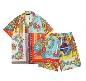 Wholesale <b>Set</b> of Casual Cotton Men's Summer Quick Dry Short Sleeve Shirts and Solid <b>Knitted</b> Shorts - Product Image 3