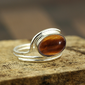 Gourik 925 Sterling Silver <b>Tiger</b> <b>Eye</b> Gemstone Bezel Setting Vintage Split Shank Women's <b>Ring</b> Everyday Jewelry - Product Image 3