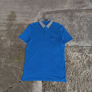 <span class=keywords><strong>Polo</strong></span> da Uomo Blu con Motivo Geometrico, Manica Corta, Cotone Oxford, Vestibilità Regolare, Traspirante, Design con Logo Frontale - Product Image 5