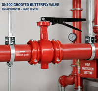 Vanne papillon manuelle rainurée DN100 PN16 PN20 en fonte ductile avec siège EPDM, homologuée FM pour la protection incendie, pour eau à température moyenne