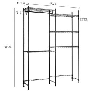 Scaffale portaoggetti a 5 livelli sopra lavatrice/asciugatrice, regolabile, a due file, con asta appendiabiti e ganci per lavanderia - Product Image 4