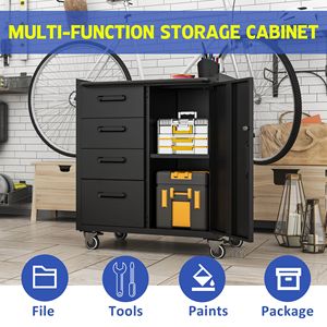 Black/Gray Sturdy Metal <b>Tool</b> <b>Storage</b> <b>Cabinet</b> with Wheels Organizer Solution for Garage Office or Home - Product Image 6