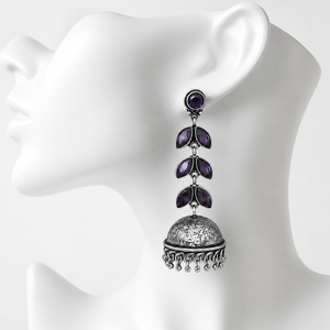 Oxidized <b>Silver</b> Purple Marquise Stone Long Jhumka <b>Earrings</b> Handmade Indian Statement Drop <b>Earrings</b> Wholesale - Product Image 3