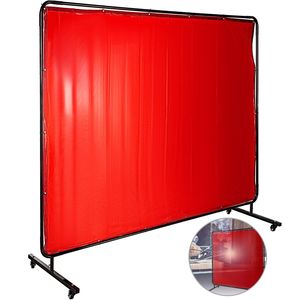 Escudo de Soldadura Portátil de Vinilo Resistente al Fuego, Marco de Pantalla de 8 x 6 Pulgadas con 4 Ruedas, Cortina Protectora Roja para Protección en el Sitio de Trabajo - Product Image 1