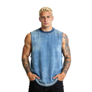 2025 Summer Men Acid Washed Vests Custom Logo Vintage <b>Distressed</b> Casual Loose Graphic Print Tank <b>Top</b> Sleeveless T Shirt for Men - Product Image 1