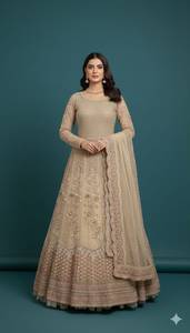 Lehenga Choli de Seda Beige con Bordado, Vestido de Novia Tradicional Largo Hasta el Suelo para Mujer, India Pakistán 2026 - Product Image 1