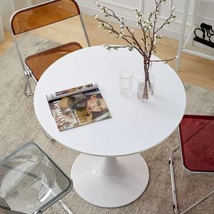 Modern <b>White</b> <b>Round</b> Tulip <b>Dining</b> <b>Table</b> MDF Top with Steel Base for Mid Century Coffee or Living Room Use - Product Image 4