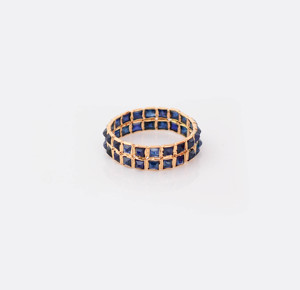 Natural Blue Sapphire Triple-Row <b>Statement</b> <b>Ring</b> in Solid 18K Yellow Gold – Wide Triple-Band Bezel Set <b>Ring</b> September Birthstone - Product Image 4