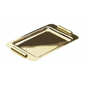 Bandeja Decorativa Rectangular Moderna Chapada en Oro con Asas para Decoración del Hogar Contemporáneo - Product Image 1