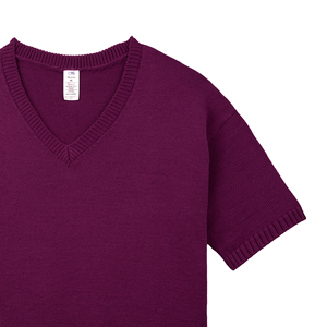 Suéter Casual de Lujo para Mujer, Color Sólido, Cuello en V, 100% Acrílico, Largo Regular, Antiarrugas, Manga Corta, Tejido de Punto - Product Image 3