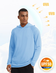 เสื้อยืดตกปลาผู้ชายน้ำหนักเบา สีพื้น มีฮู้ด ป้องกันแสงแดด UPF 50+ แขนยาว สำหรับเล่นกีฬาและตกปลา - Product Image 3
