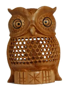Escultura Decorativa de Pájaro con Intrincado Trabajo Jali, Estatua de Búho Doble Hecha a Mano en Madera, para Decoración del Hogar y Oficina, Ideal para Regalo - Product Image 2