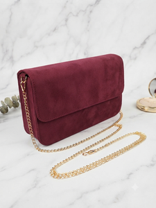 Sac à bandoulière de luxe en suède pour femme, sac à rabat tendance avec fermeture éclair, bandoulière chaîne dorée, sac à main décontracté - Product Image 2