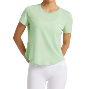Wholesale Anti-Bacterial Breathable Lightweight Regular Fit <b>Womens</b> Short Sleeve Yoga <b>Tops</b> Spandex/Polyester Workout Quick - Product Image 4