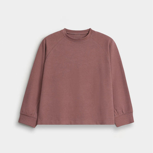 Premium 100% Cotton <b>Women</b> Crewneck <b>Sweatshirt</b> Solid Mauve Raglan Sleeve Casual Long Sleeve Front Logo Winter - Product Image 1