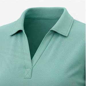 Camiseta de Cuello en V de Jersey de Poliéster y Algodón para Mujer, Venta al por Mayor, Manga Corta, Informal, Teñida, Uniforme de Trabajo, Color Personalizado - Product Image 4