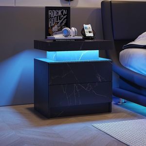Comodino Moderno a LED con 2 Cassetti Nero e Oro per Camera da Letto - Product Image 1