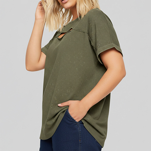 High Quality Eco-Friendly 100% Cotton Women's T-<b>Shirt</b> Regular Fit Acid Wash Summer Appliques Custom Printed Logo Quick Dry - Product Image 5