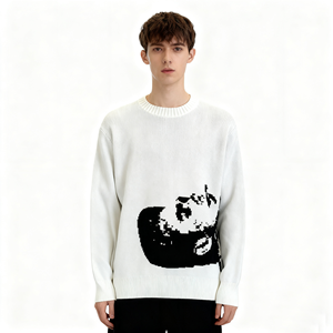 Sweat-shirt gris à col rond pour homme, imprimé de dessins animés brodés, logo personnalisé, coupe classique, pull en tricot, décontracté pour l'hiver - Product Image 2