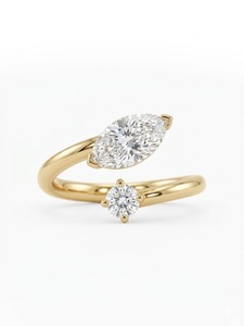 แหวนเพชรแล็บโกรว์ทรงมาร์คีส์และทรงกลม น้ำหนัก 1.25 กะรัต สี EF ความสะอาด VVS2 ดีไซน์ Toi et Moi แหวนหมั้นแบบวงแหวนเปิดประดับเพชรในตัว ทำจากทองคำขาว 18K - Product Image 2