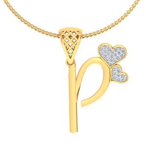 Yellow Gold Diamond Pendant With Heart Cut Stones Romantic Style For Women's Everyday Wear - Product Image 1