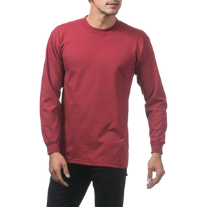 Camiseta de Manga Larga para Hombre, Cuello Redondo, 100% Algodón, Color Rojo Sólido, Estilo Casual, Corte Regular, Antiarrugas, Transpirable, Más Vendida y en Tendencia - Product Image 4