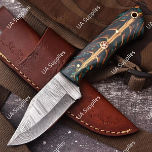 มีดใบตายเหล็กดามัสกัสแท้เกรดอุตสาหกรรมคมกริบ ด้ามเรซิ่นรูปทรงกรวยสน พร้อมปลอกหนังอเนกประสงค์ รับผลิตแบบ OEM/ODM - Product Image 5